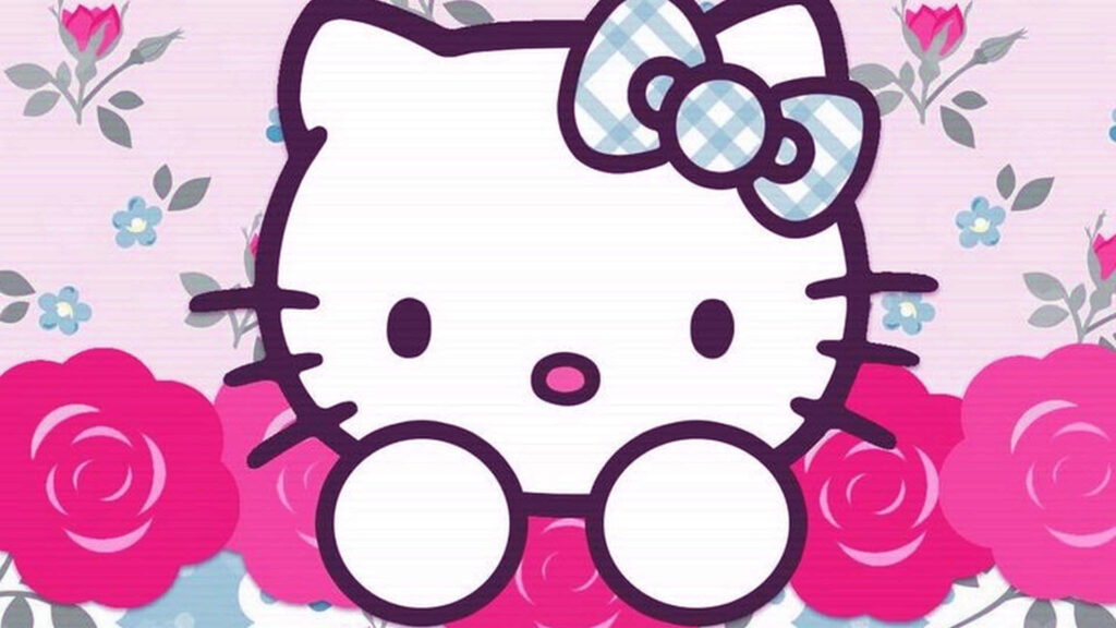 Hello Kitty Wallpaper: Plaid Bow & Floral Background with Roses