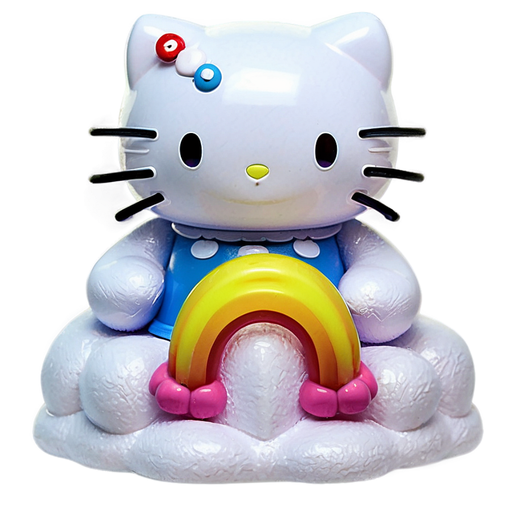 Cheerful Hello Kitty on Cloud with Rainbow - Whimsical Wallpaper