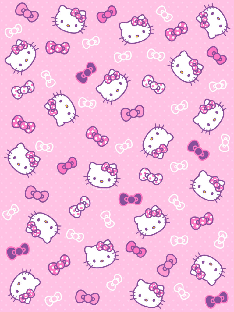“Charming Hello Kitty Wallpaper in Soft Pink with Bows”