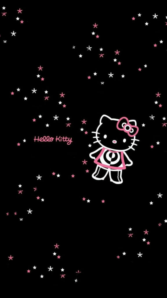 Charming Hello Kitty Wallpaper: Black Background with Stars