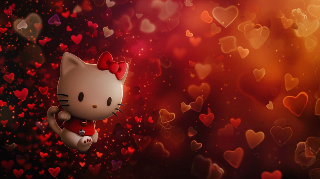 Charming Hello Kitty Wallpaper with Red & Pink Hearts Background