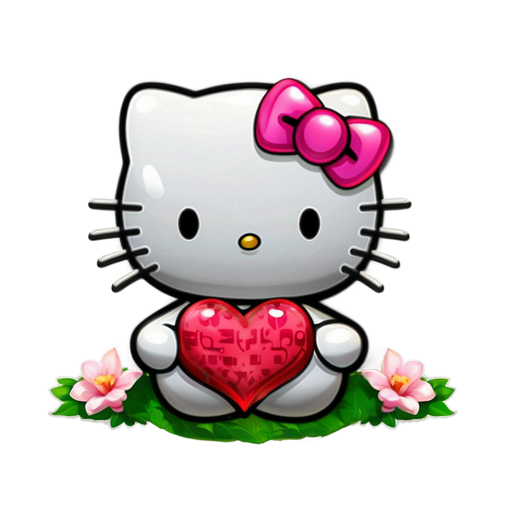 Charming Hello Kitty Wallpaper with Heart & Pink Flowers