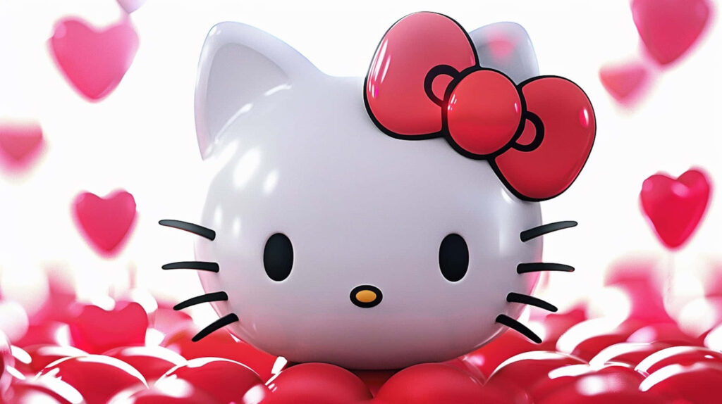 Charming Hello Kitty Wallpaper with Festive Hearts for Valentine's Day