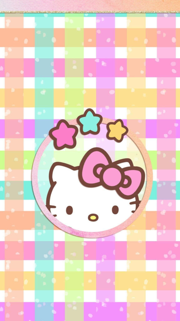 Charming Hello Kitty Pastel Checkered Wallpaper for Your Device