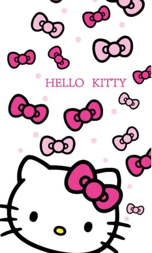 Charming Hello Kitty Wallpaper with Pink Bows on White Background