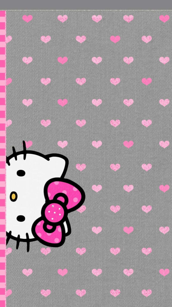 Cute Hello Kitty Wallpaper with Pink Hearts and Bow - Gray Background