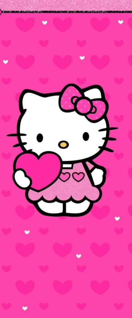 Charming Hello Kitty Wallpaper: Vibrant Pink Background & Hearts