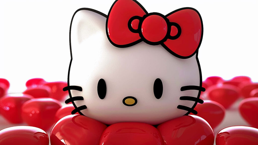 Charming Hello Kitty Wallpaper with Red Hearts for Valentine's Day