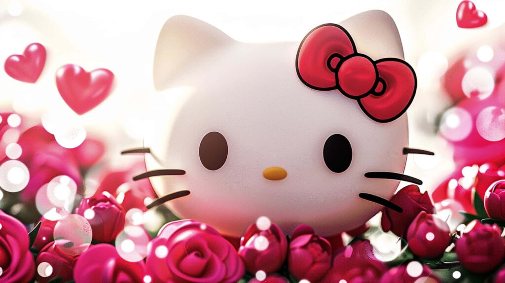 Charming Hello Kitty Wallpaper: Roses, Hearts & Valentine's Vibe