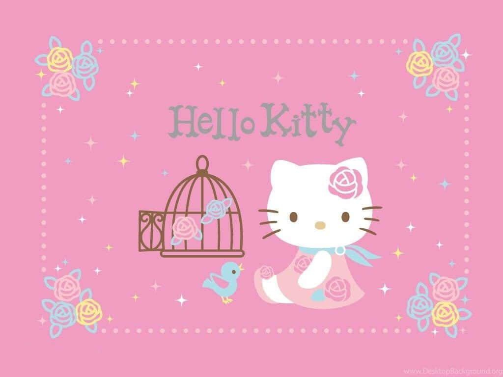 Charming Pink Hello Kitty Wallpaper with Roses and Stars
