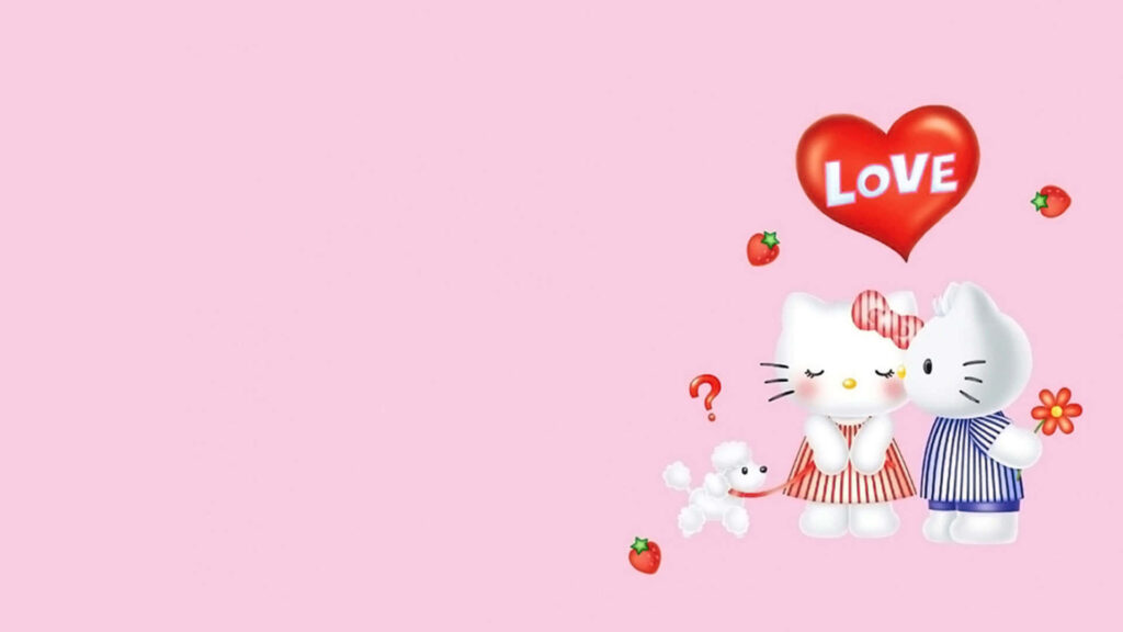Charming Hello Kitty Wallpaper with Strawberries and Love Theme
