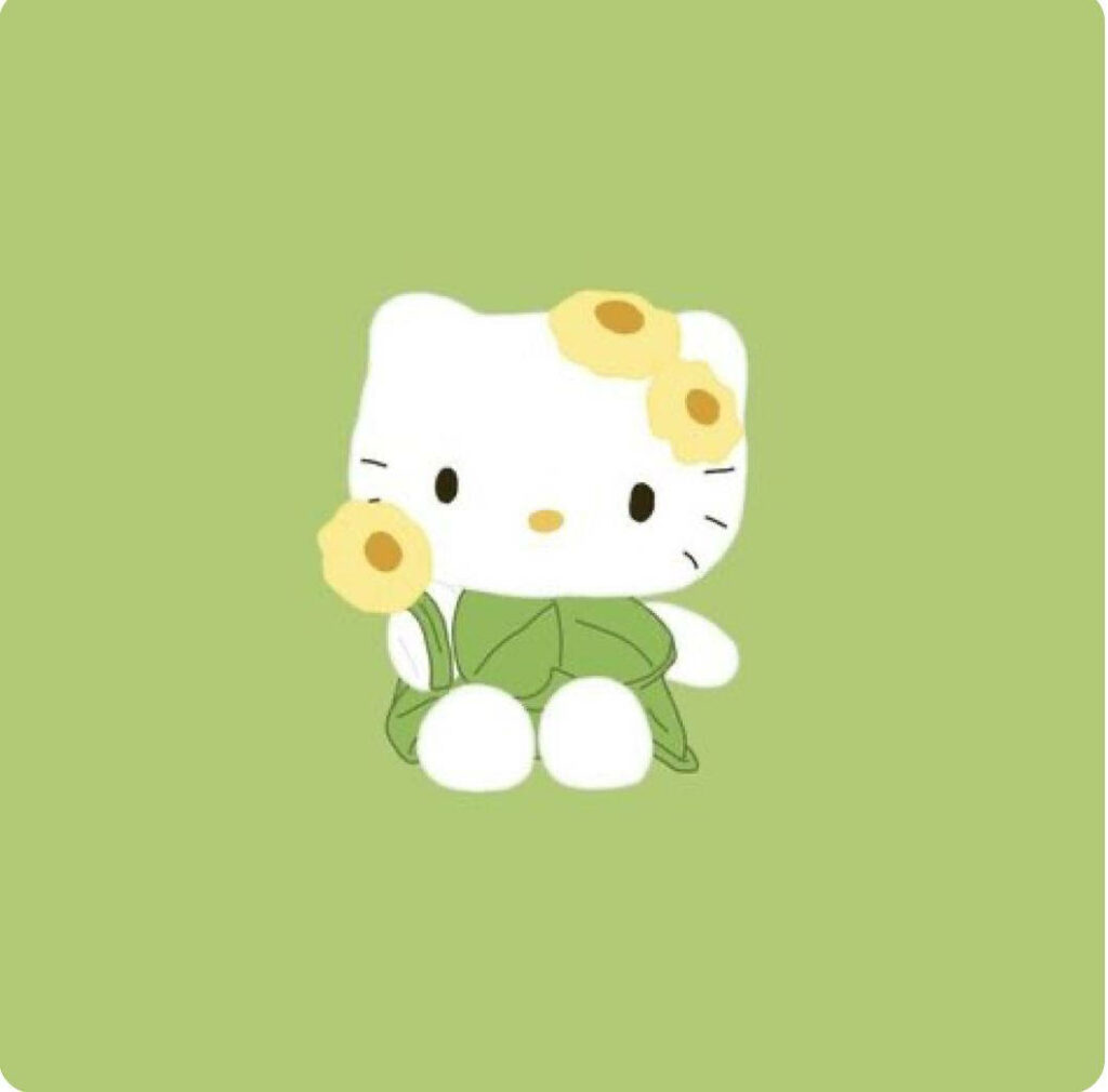 Charming Hello Kitty Nature Wallpaper with Sunflowers on Soft Green