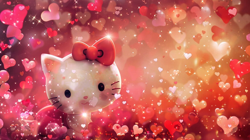 Charming Hello Kitty Valentine Wallpaper with Heart Designs