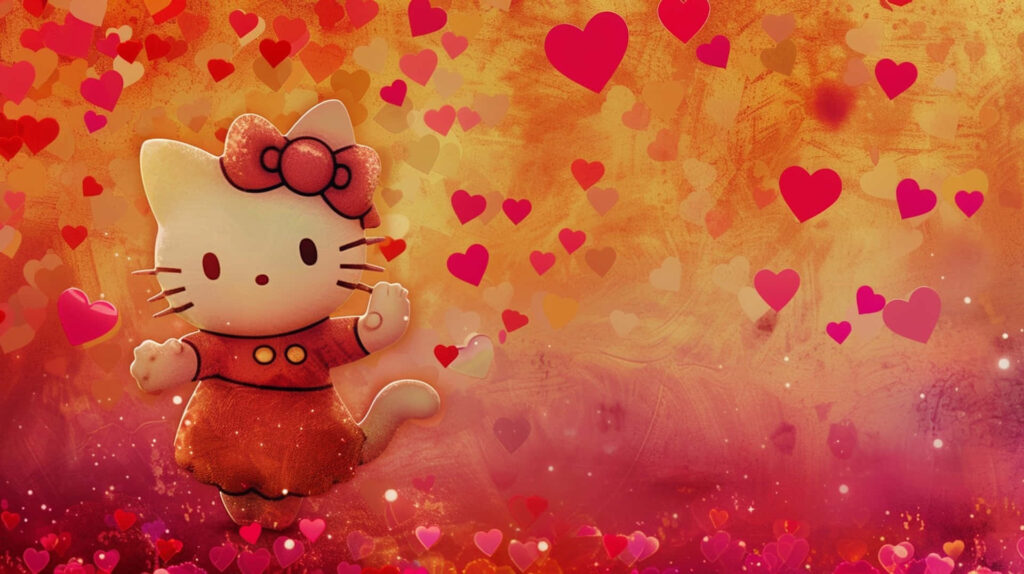 Charming Hello Kitty Wallpaper with Romantic Heart-Filled Background