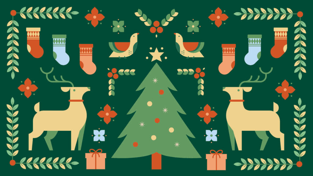Festive Green Wallpaper with Christmas Tree & Holiday Vector Art