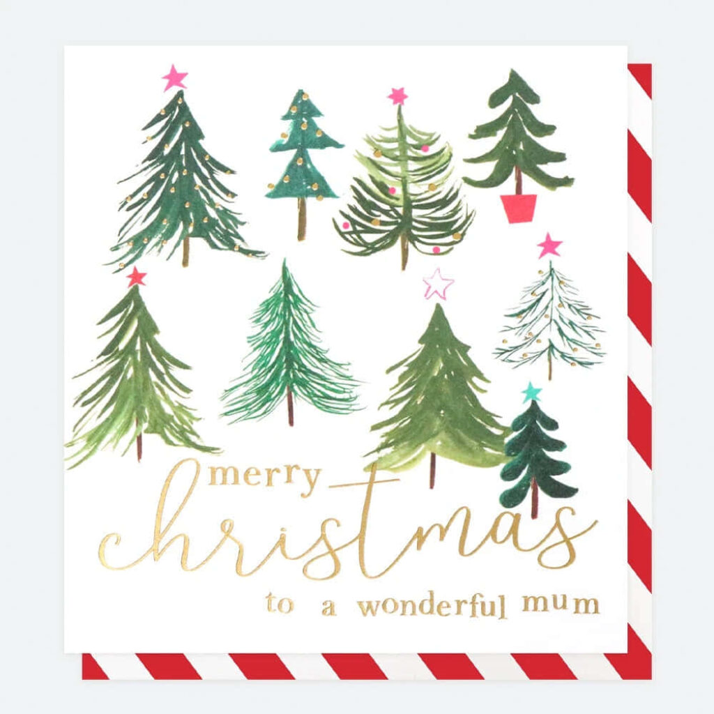 Charming Illustrated Christmas Card for Mum with Gold Lettering Wallpaper