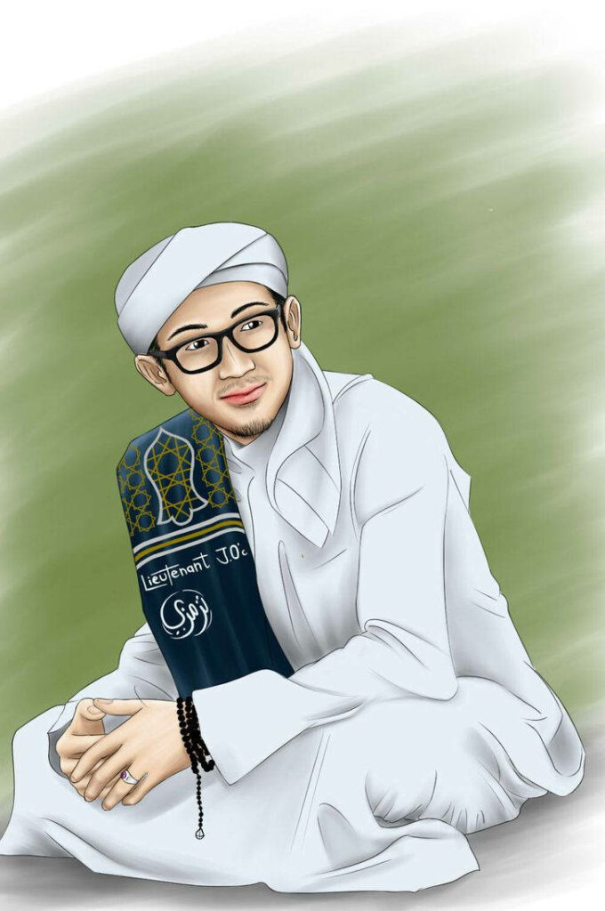 Charming Islamic Boy Portrait: Serene Wallpaper in Soft Green