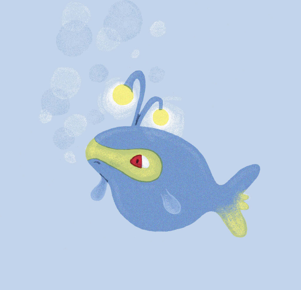 Charming Lanturn Wallpaper: Cheerful Pokémon Illustration on Pastel Blue
