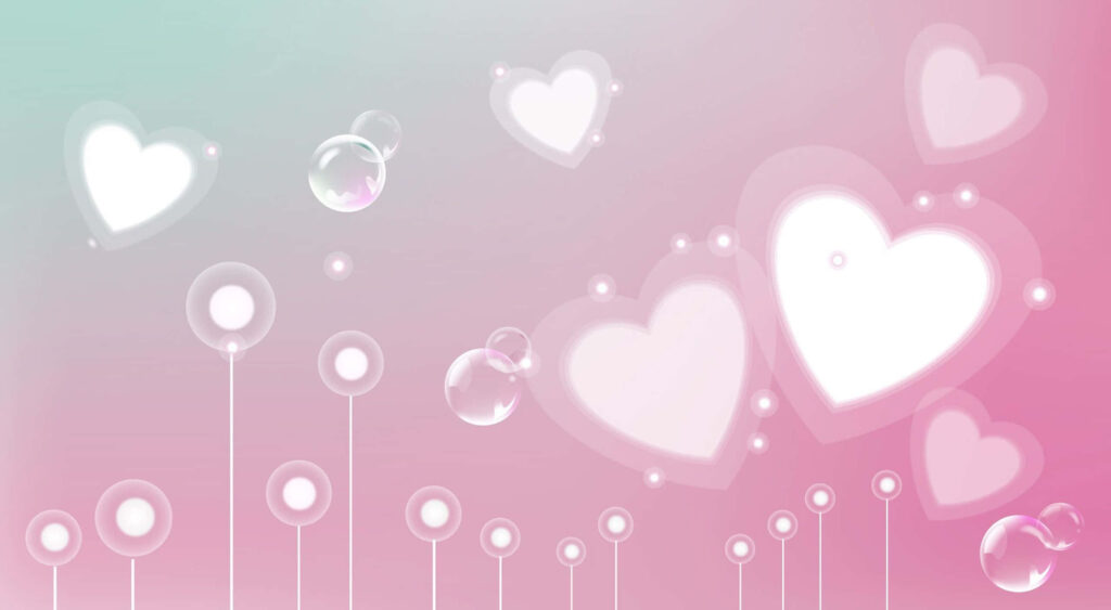 Charming Light Pink Wallpaper with Glowing Hearts & Bubbles