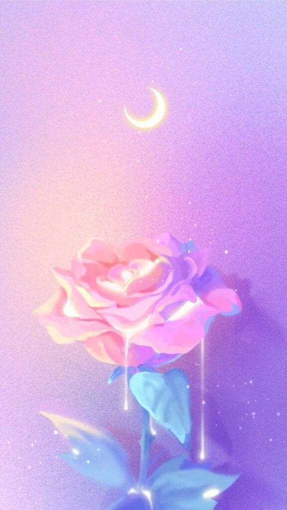 Charming Light Purple Rose with Crescent Moon in Pastel Background Wallpaper