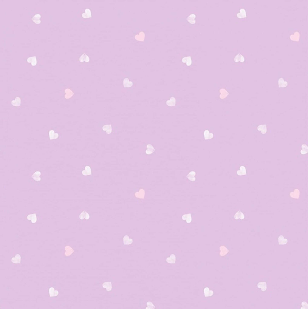Charming Lilac Wallpaper with Pink & White Heart Patterns