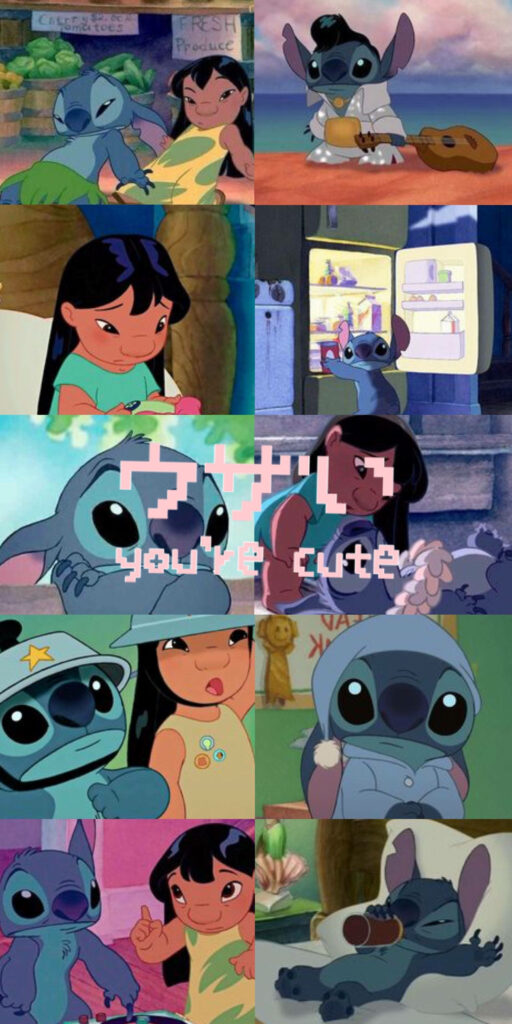 Charming Lilo and Stitch Collage Wallpaper: You're Cute in Pixel Art