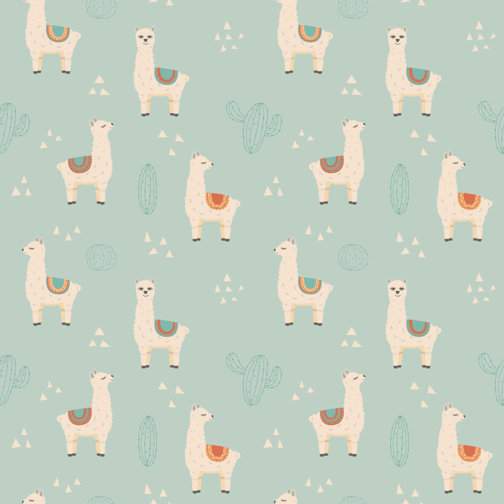 Charming Llama Wallpaper with Colorful Saddles & Fun Patterns