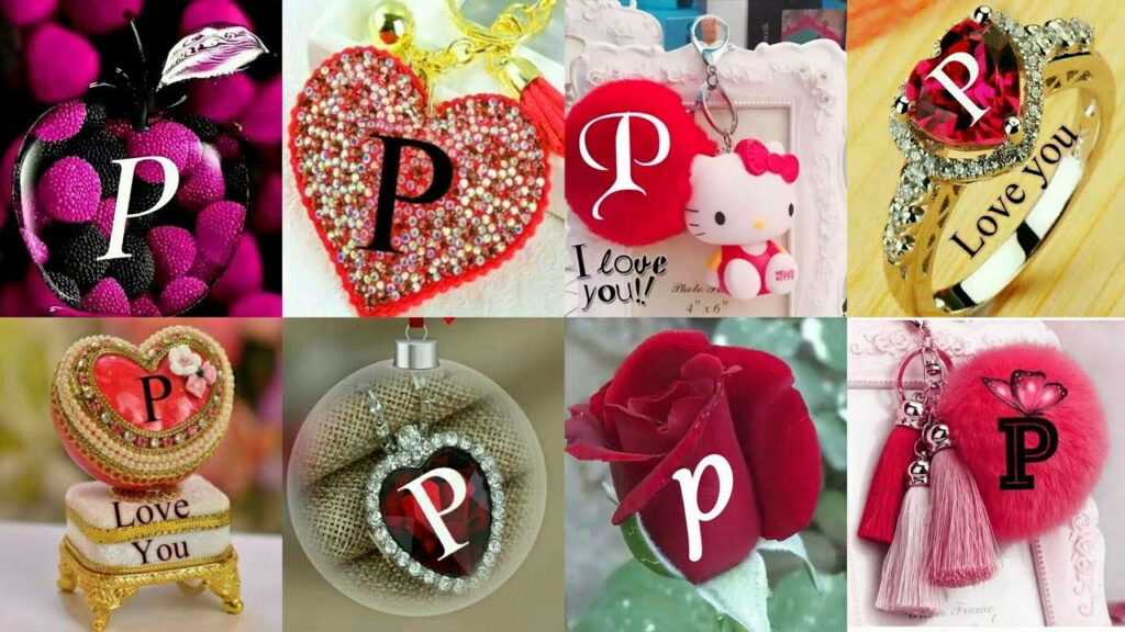 Charming Letter P Collage: Romantic Wallpaper with Hearts & Roses