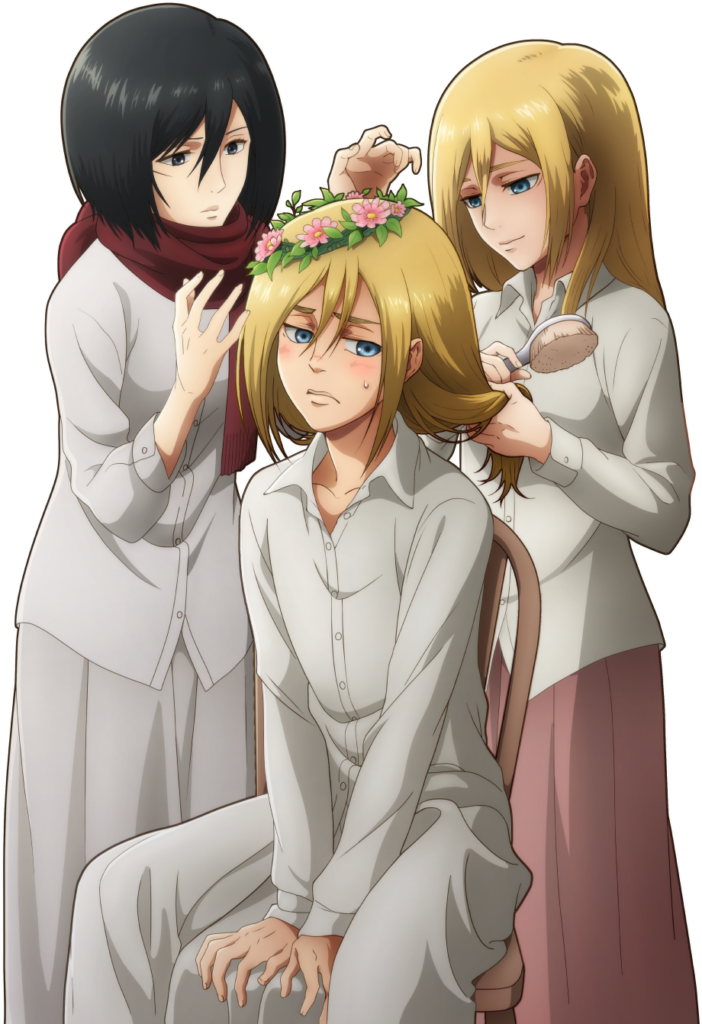 Cheerful Floral Grooming Session Wallpaper with Mikasa and Friends