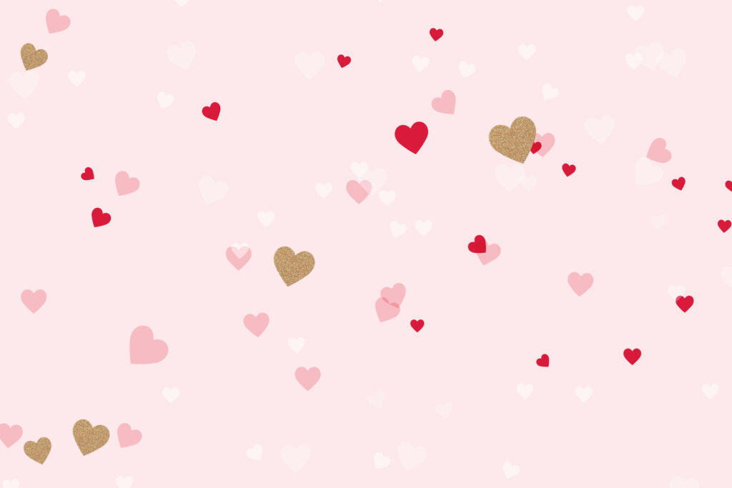 Charming Mini Hearts Wallpaper: Red, Pink, Gold on Soft Pink Background