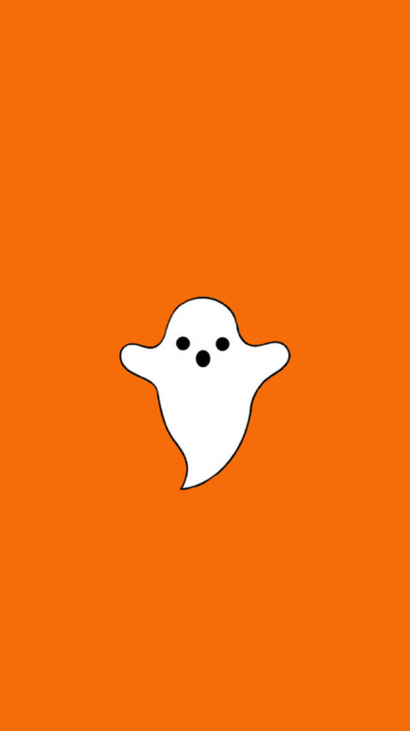 Charming Cute White Ghost Wallpaper on Bright Orange Background