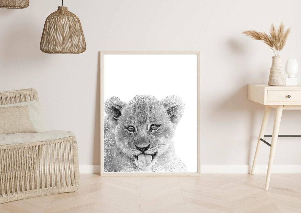 Minimalist Lion Cub Sketch Wallpaper: Innocent Charm for Any Room
