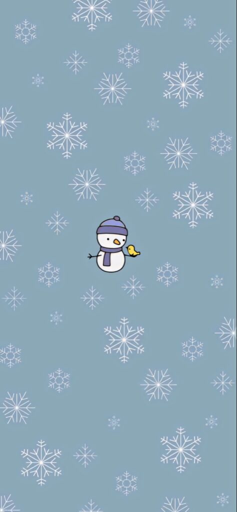 Charming Minimalist Snowman Wallpaper with Snowflakes and Blue Background