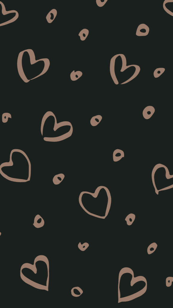 Charming Minimalist Wallpaper with Cute Hearts & Circles in Brown