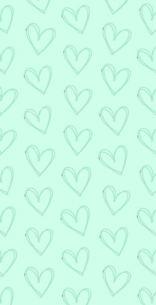 Charming Mint Green Wallpaper with Hand-Drawn Heart Patterns