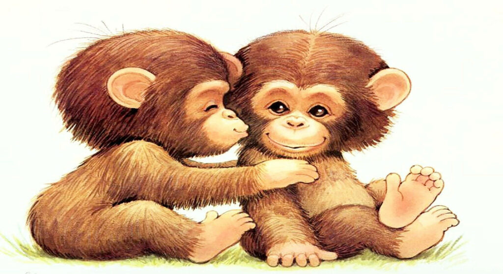 Charming Pencil Sketch of Cute Monkeys - Whimsical Wallpaper Background