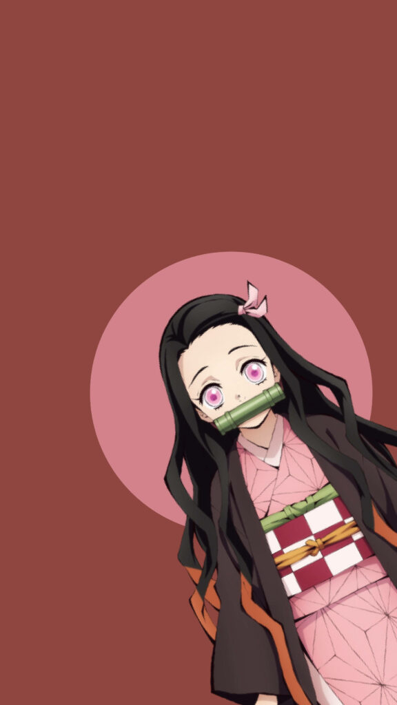 Charming Nezuko Kamado Wallpaper: Pink Eyes & Earthy Aesthetic