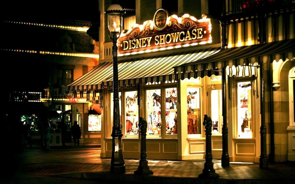 Charming Nighttime Disney Showcase Wallpaper: Magical Street Scene