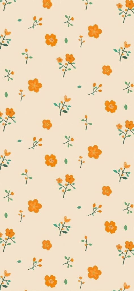 Charming Orange Floral Wallpaper on Soft Neutral Background