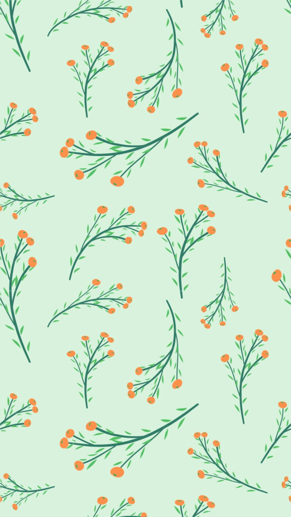 Delicate Orange Flower Wallpaper on Soft Green Background Design