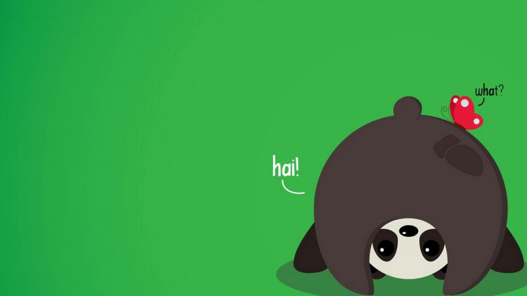 Cute Panda with Butterfly - Minimalist Green Wallpaper Design