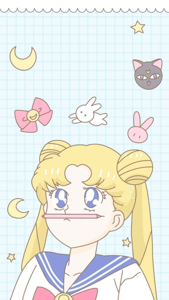 Charming Pastel Sailor Moon Wallpaper with Cute Elements