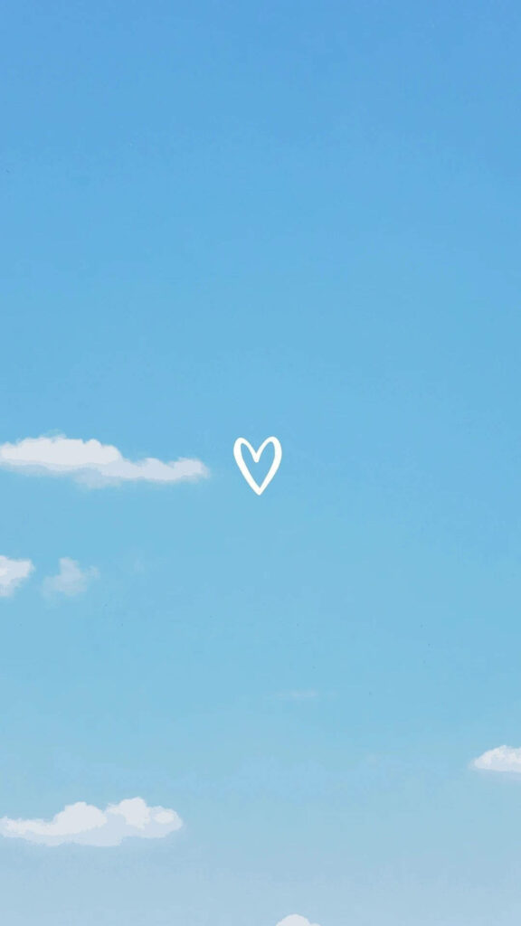 Charming Pastel Blue Wallpaper with Minimal Heart Line Art Design