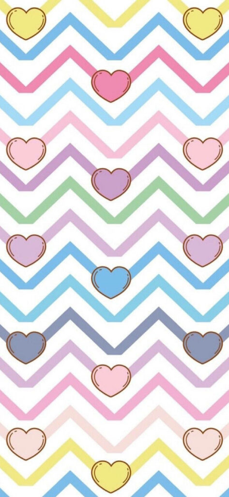Charming Chevron Wallpaper: Soft Pastels & Heart Motifs Background