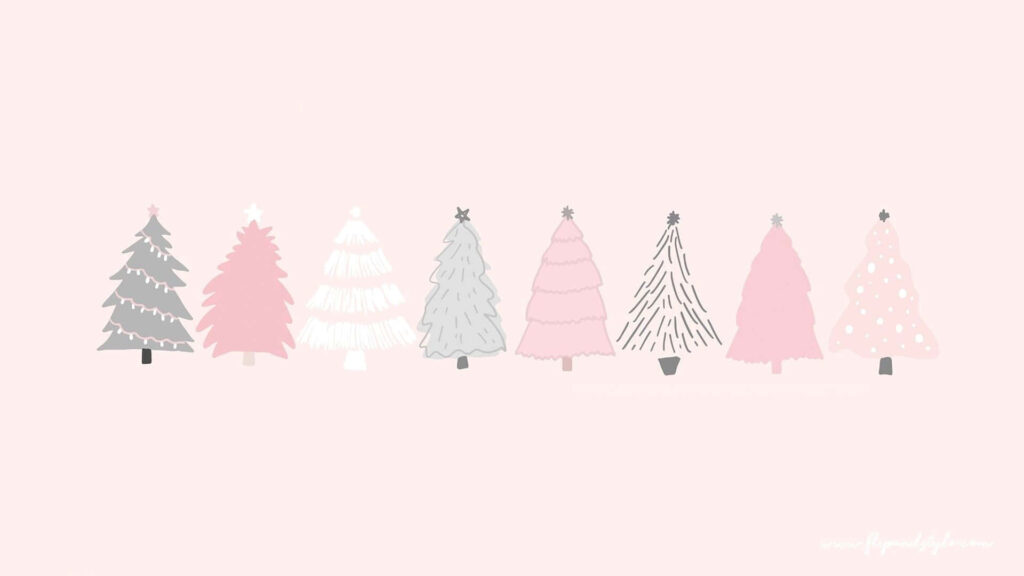 Charming Pastel Christmas Trees Wallpaper on Soft Pink Background