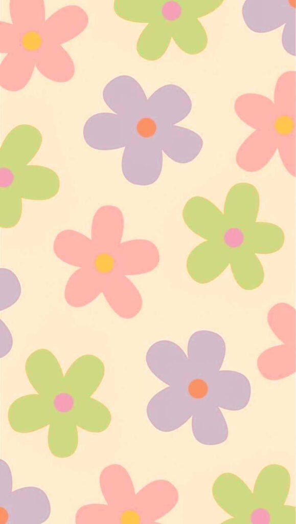 Charming Pastel Floral Wallpaper on Soft Beige Background