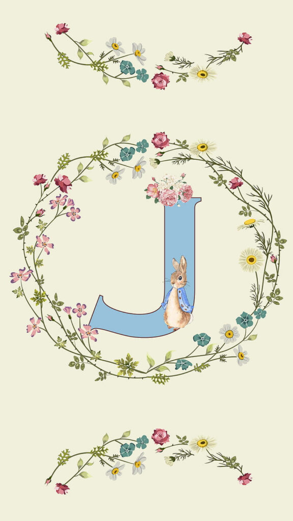 Pastel J Wallpaper with Bunny & Floral Patterns - Charming Background