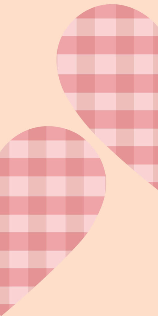 Charming Pastel Heart Wallpaper with Pink Gingham on Beige Background