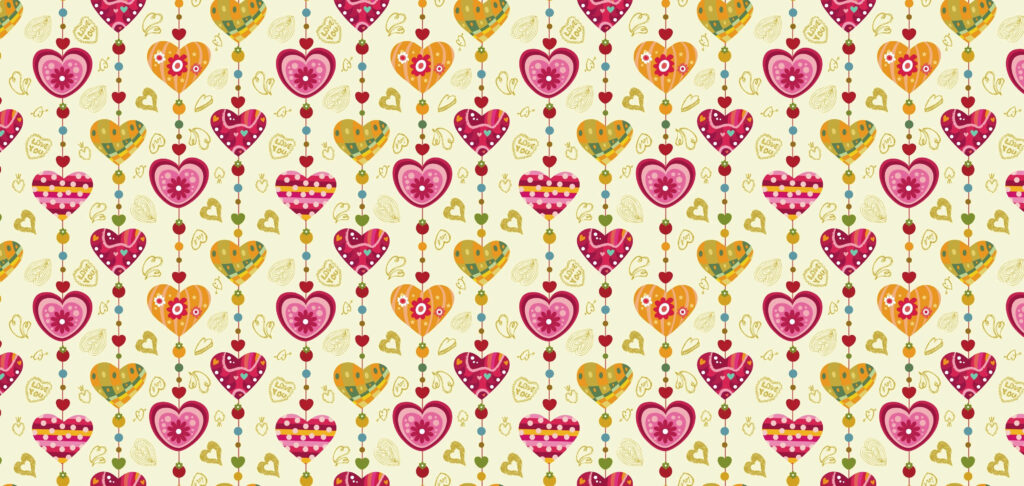 Charming Pastel Wallpaper with Vibrant Heart Patterns - Romantic Theme
