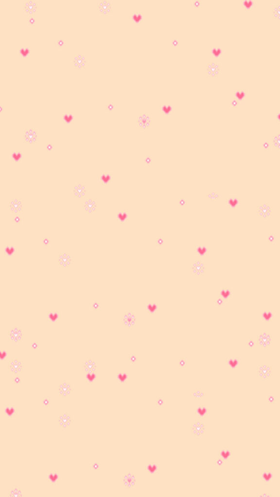 Charming Peach Wallpaper with Scattered Pink Hearts - Romantic Design